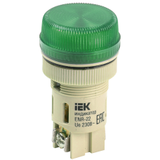 Лампа ENR-22 сигнальна d22мм зелений неон/240В цилиндр IEK