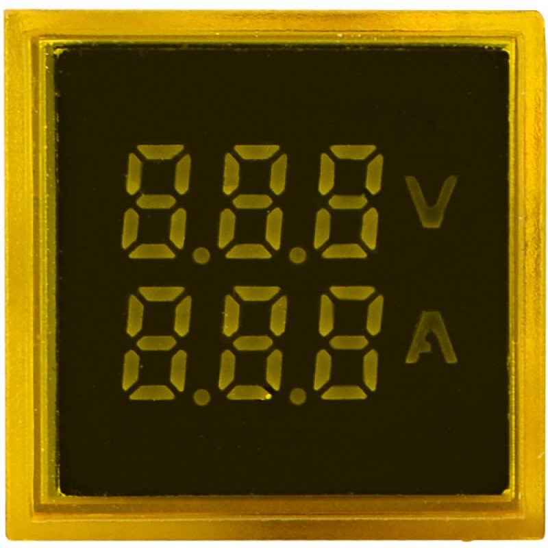 Квадратний цифровий вимірювач універсальний струму+напруги ED16-22 FVAD 0-100A, 50-500В (жовтий)