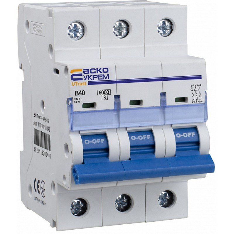 Модульний автоматичний вимикач UTrust 3р 40А B 6kА