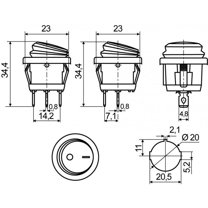 KCD1-5-101NW R/B 220V Перемикач 1 клав.круглий вологозах. червоний з підсвічуванням