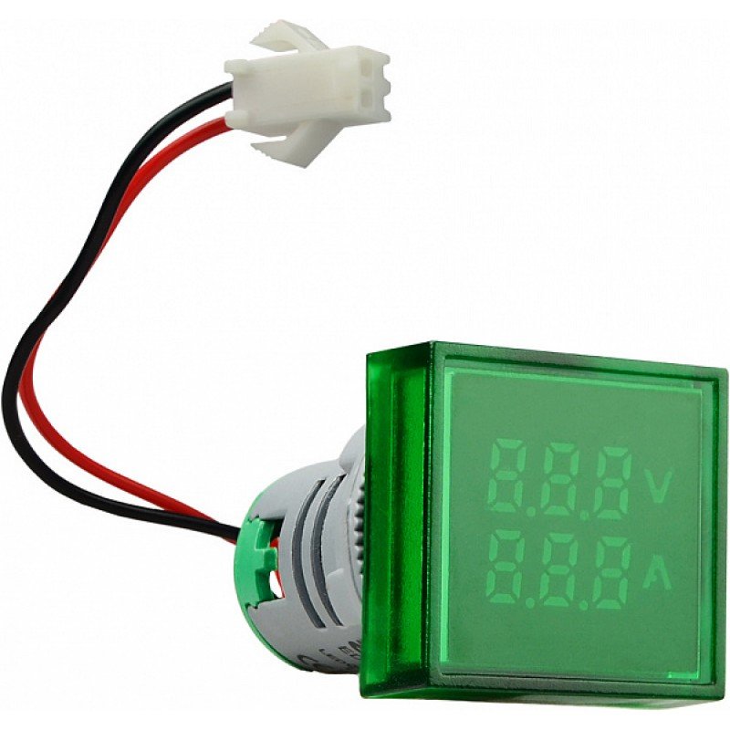 Квадратний цифровий вимірювач універсальний струму+напруги ED16-22 FVAD 0-100A, 50-500В (зелений)