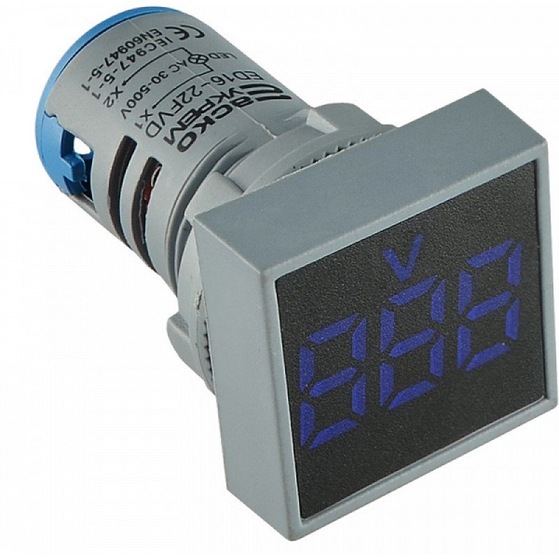 Квадратний цифровий вимірювач напруги ED16-22FVD 30-500В АС (синій)