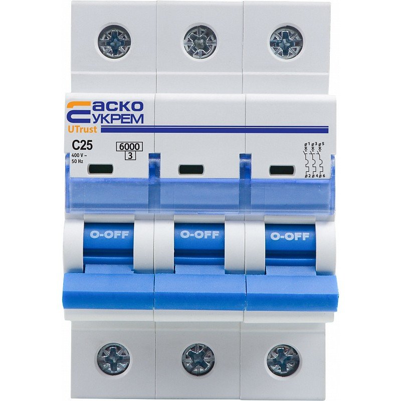 Модульний автоматичний вимикач UTrust 3р 25А С 6kА