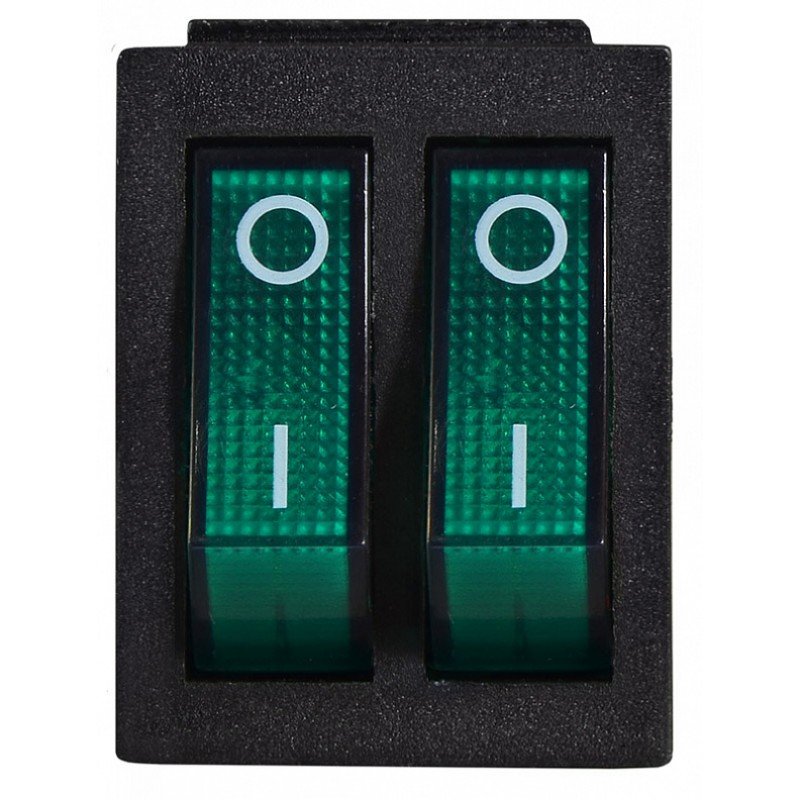KCD2-2101N C3-GR/B 220V Перемикач 2 клав. зелений з підсвічуванням