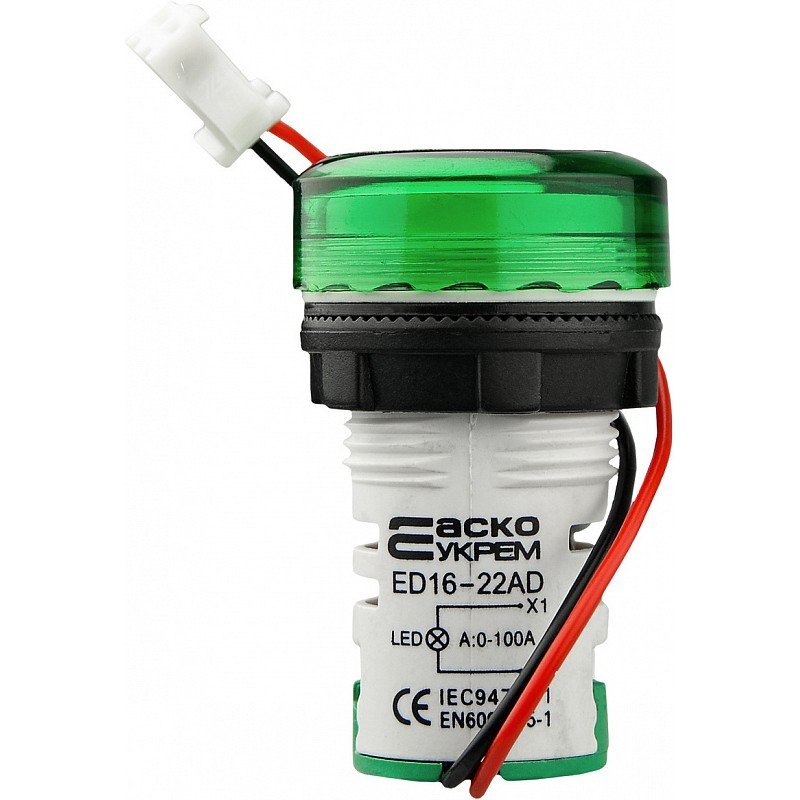 Круглий цифровий вимірювач струму ED16-22AD 0-100A (зелений)