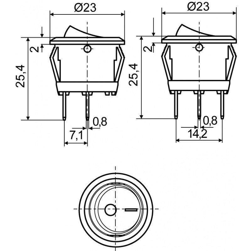 KCD1-5-101N R/B 220V Перемикач 1 клав. круглий червоний з підсвічуванням