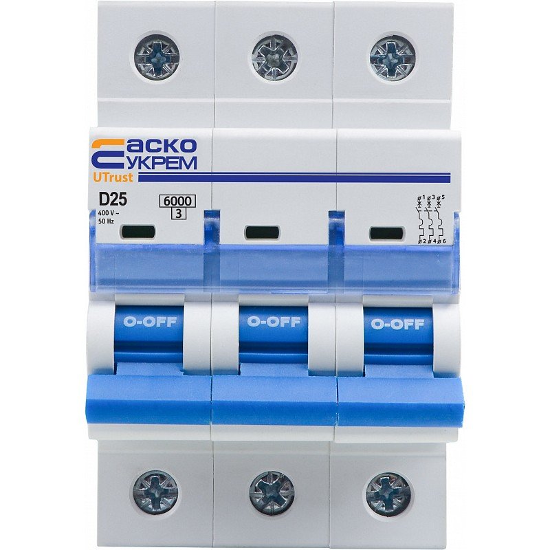 Модульний автоматичний вимикач UTrust 3р 25А D 6kА