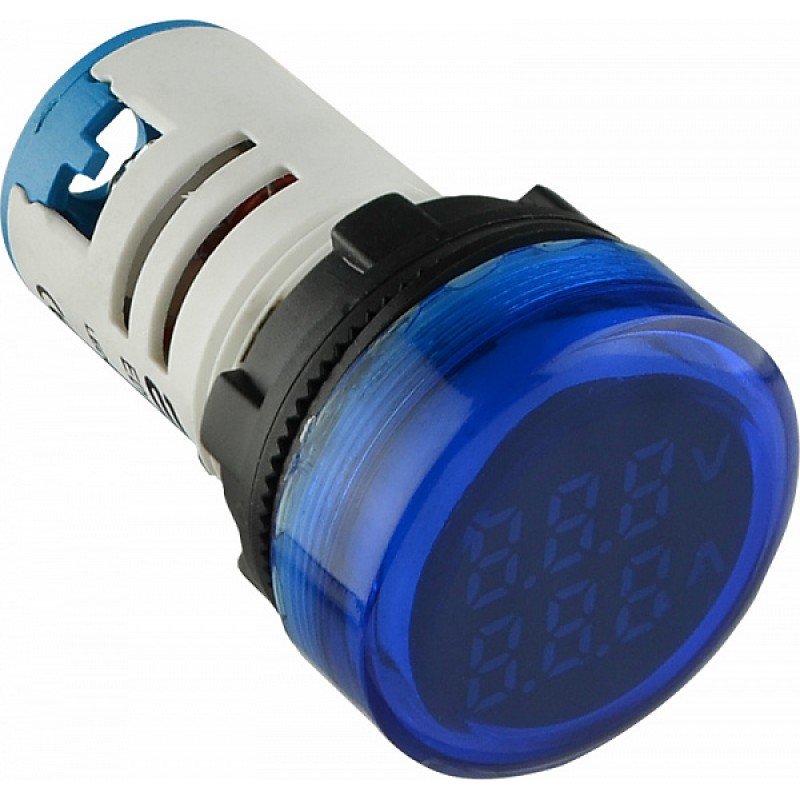 Круглий цифровий вимірювач універсальний струму+напруги ED16-22 VAD 0-100A, 50-500В (синій)