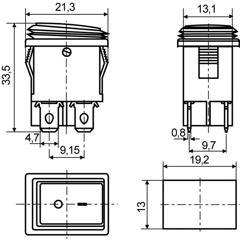 KCD1-4-201NW GR/B 220V Перемикач 1 клав. вологозах. зелений з підсвічуванням