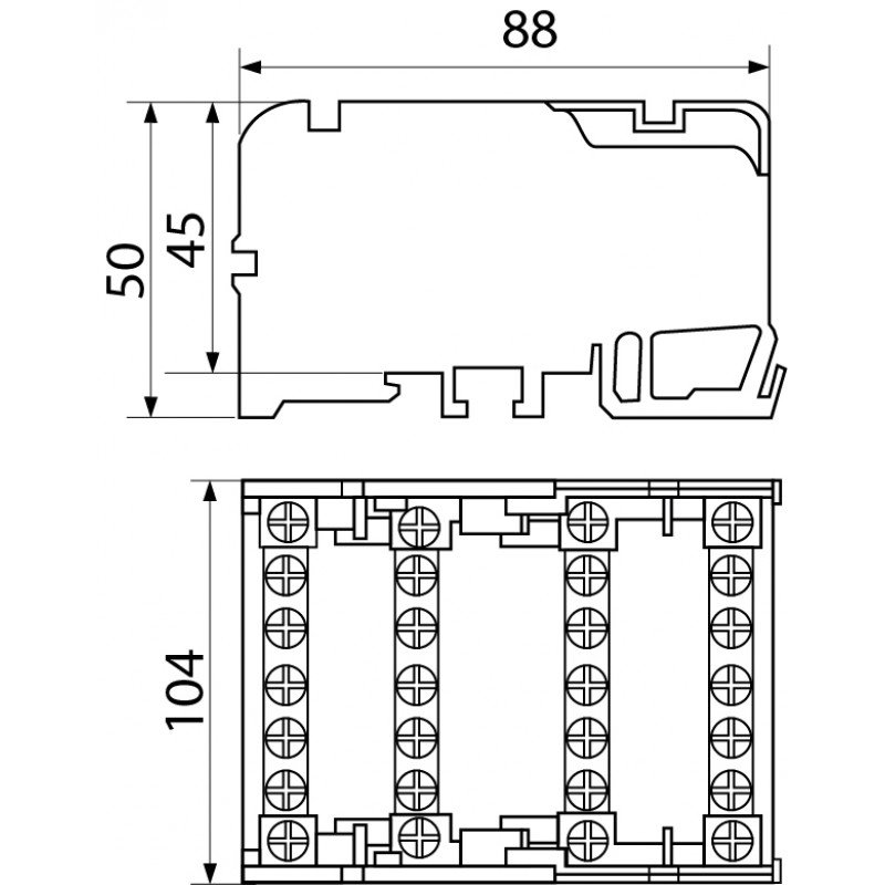 4х11 Нульова шина в корпусі VC-411 (4 бруска по 11 отворів)