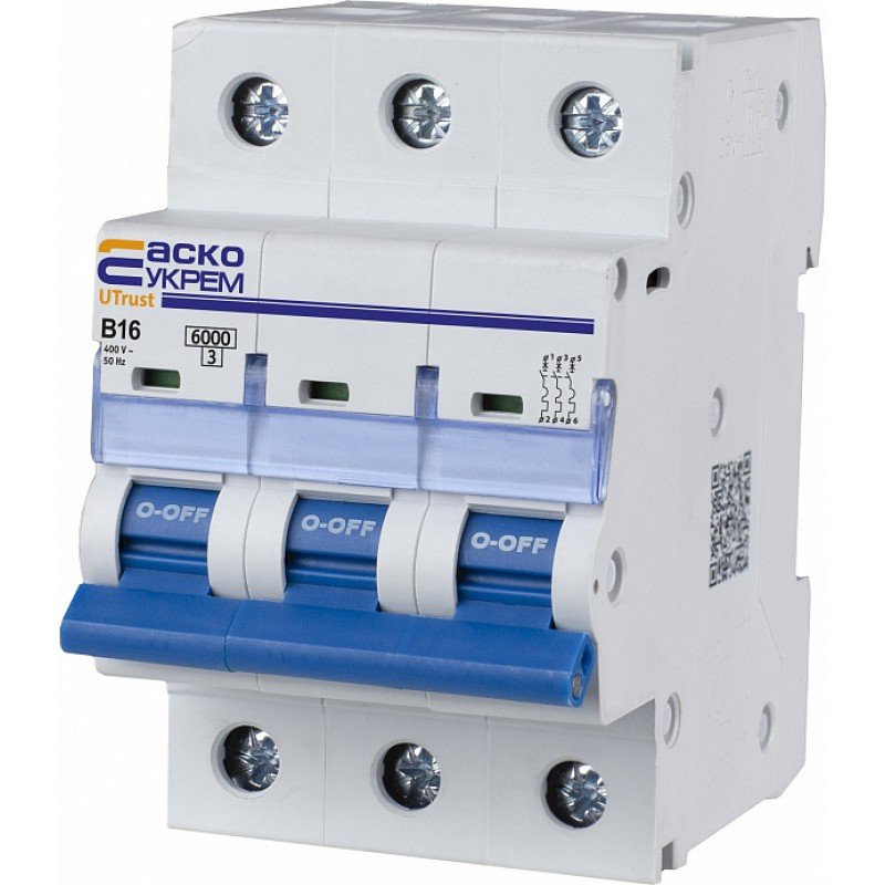 Модульний автоматичний вимикач UTrust 3р 16А B 6kА