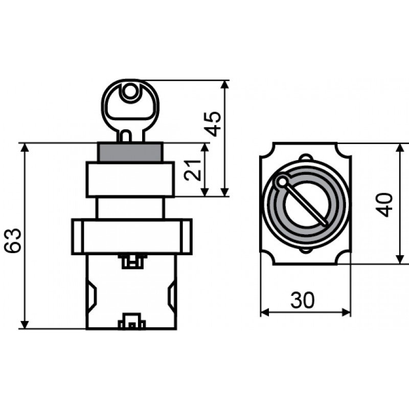 XB2-BG33 Кнопка поворотна з ключем 3-позиційна
