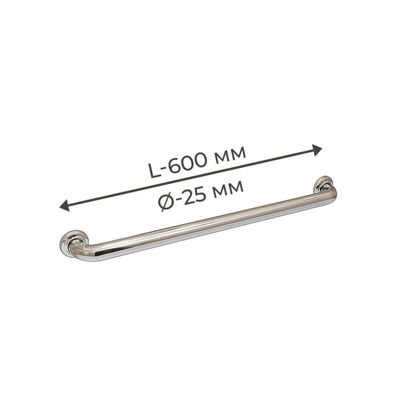 Поручень для людей с инвалидностью (МГН) прямой настенный INVO из нержавеющей стали, L- 600 мм, D трубы - 25 м