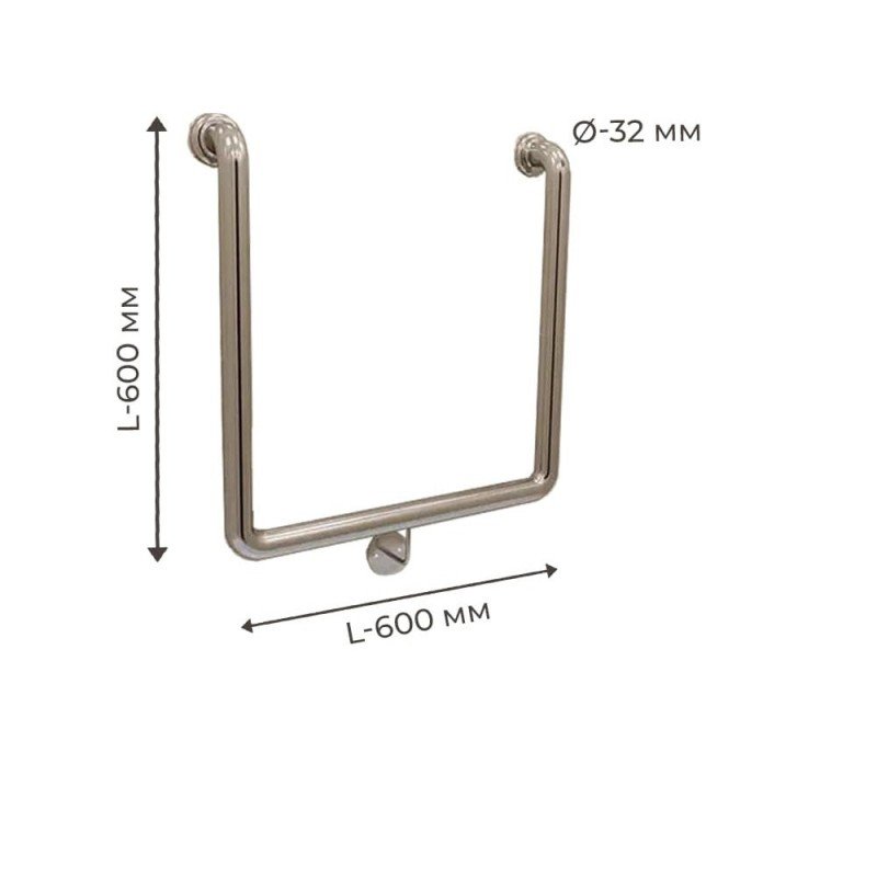 Поручень для людей с инвалидностью (МГН) настенный INVO П-образный, размер 600х600 мм, D трубы - 32 м