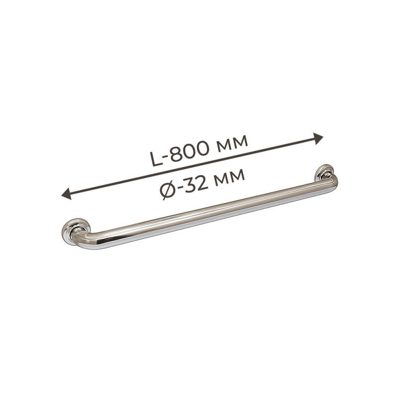Поручень для людей с инвалидностью (МГН) прямой настенный INVO из нержавеющей стали, L- 800 мм, D трубы - 32 м