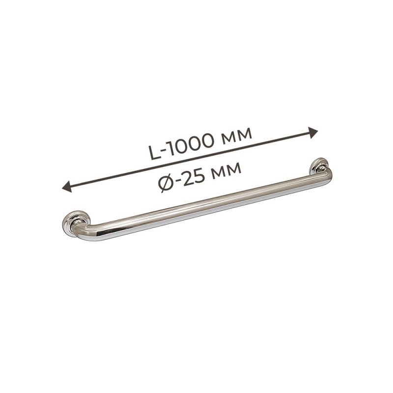 Поручень для людей с инвалидностью (МГН) прямой настенный INVO из нержавеющей стали, L- 1000 мм, D трубы - 25