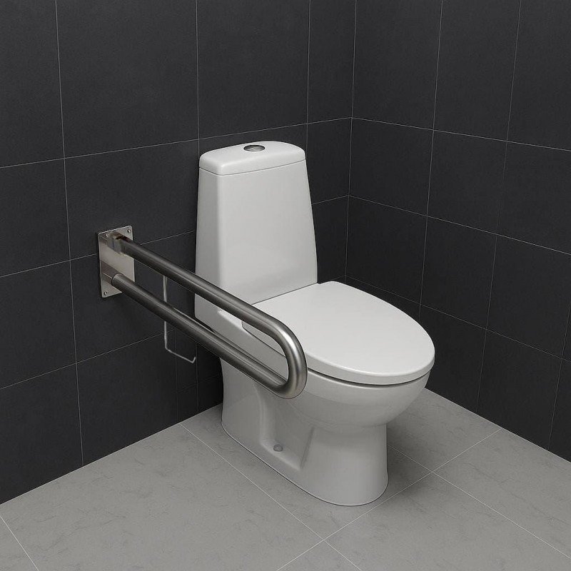 Поручень для людей с инвалидностью (МГН) двойной INVO откидной с креплением на стену с бумагодержателем