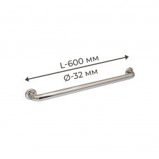 Поручень для людей с инвалидностью (МГН) прямой настенный INVO из нержавеющей стали, L- 600 мм, D трубы - 32 м