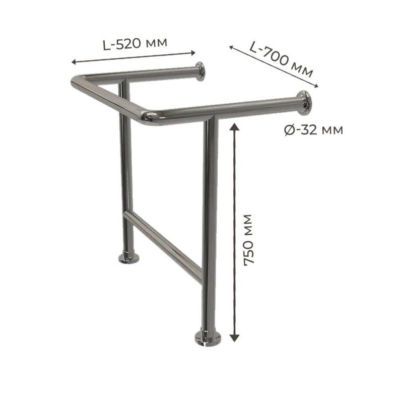 Поручень для людей с инвалидностью (МГН) для раковины напольно-настенный INVO с защитой слива