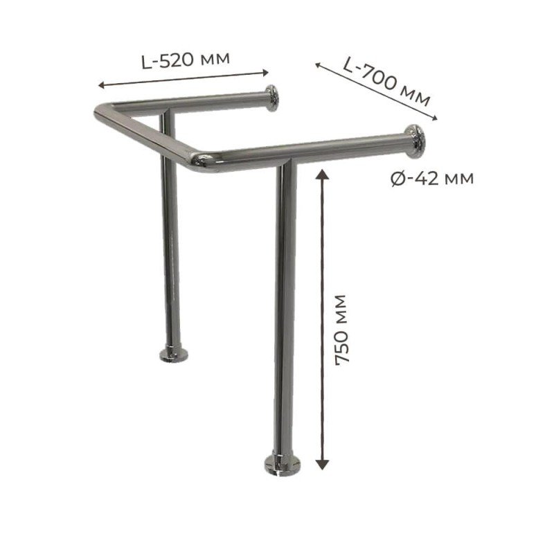 Поручень для людей с инвалидностью (МГН) в туалет для раковины напольно-настенный INVO две опоры