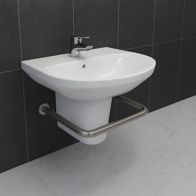 Поручень для людей с инвалидностью (МГН) настенный INVO для раковины нижний из нержавеющей стали