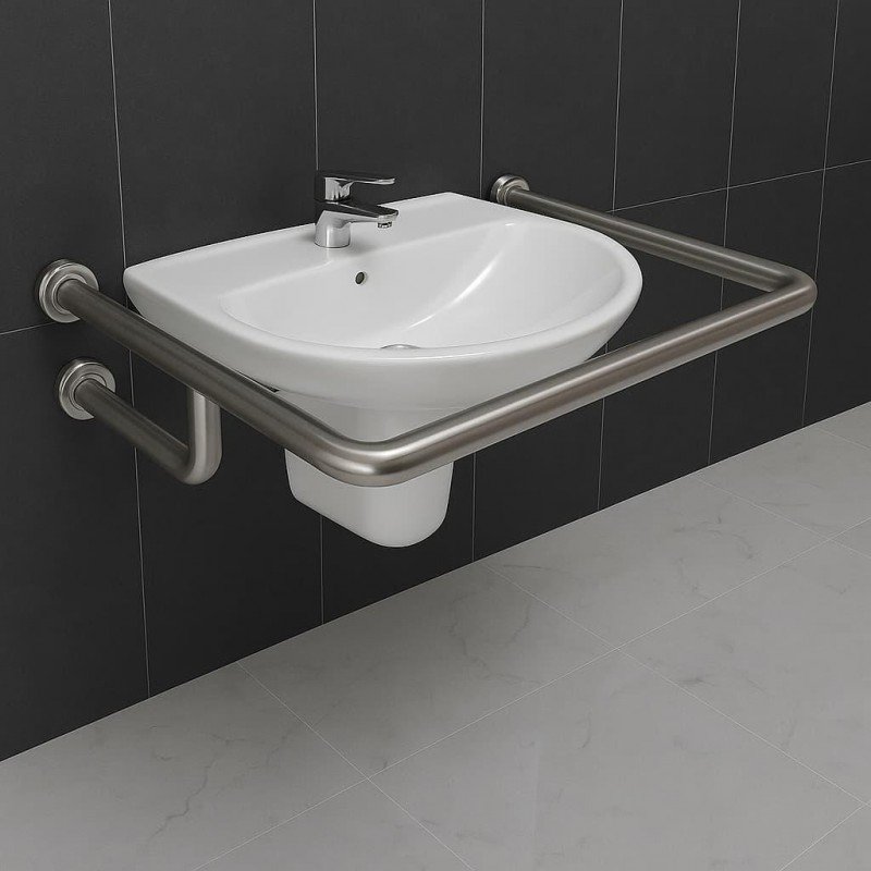 Поручень для людей с инвалидностью (МГН) на стену для раковины INVO верхний из нержавеющей стали