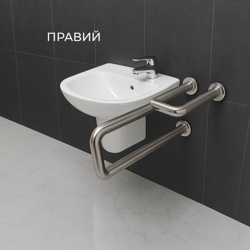 Поручень для людей с инвалидностью (МГН) настенный INVO для раковины боковой из нержавеющей стали