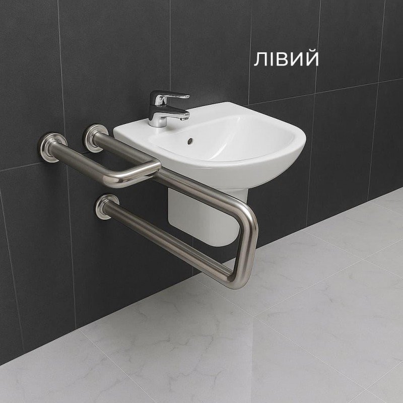 Поручень для людей с инвалидностью (МГН) настенный INVO для раковины боковой из нержавеющей стали