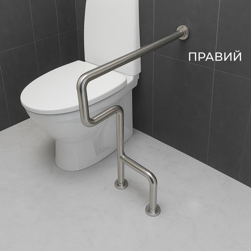 Поручень для людей с инвалидностью (МГН) правый и левый напольный INVO для туалета с 2 опорами