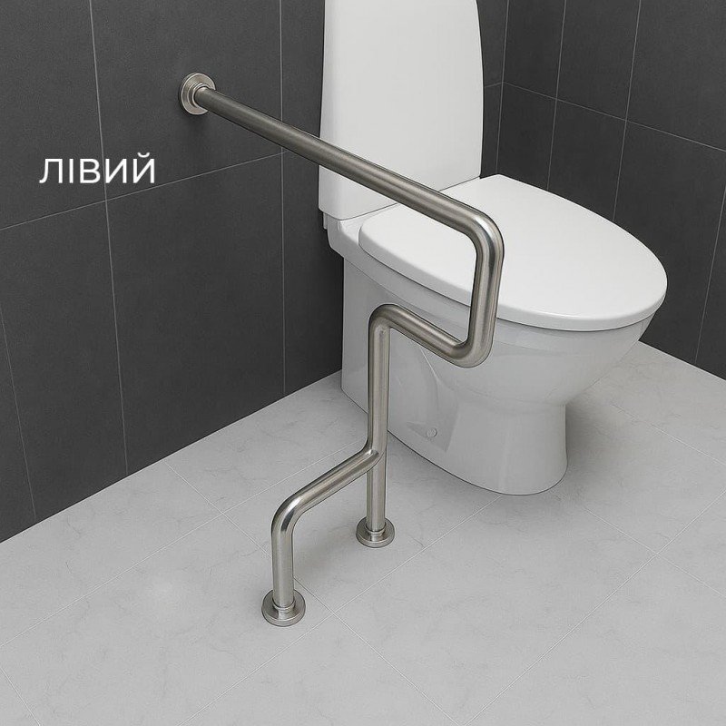 Поручень для людей с инвалидностью (МГН) правый и левый напольный INVO для туалета с 2 опорами
