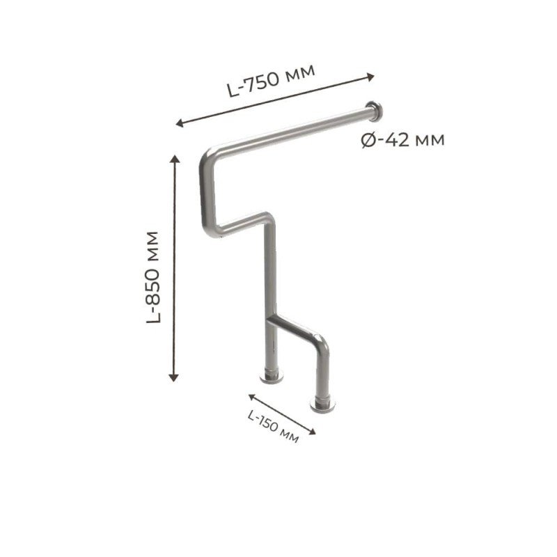 Поручень для людей с инвалидностью (МГН) правый и левый напольный INVO для туалета с 2 опорами