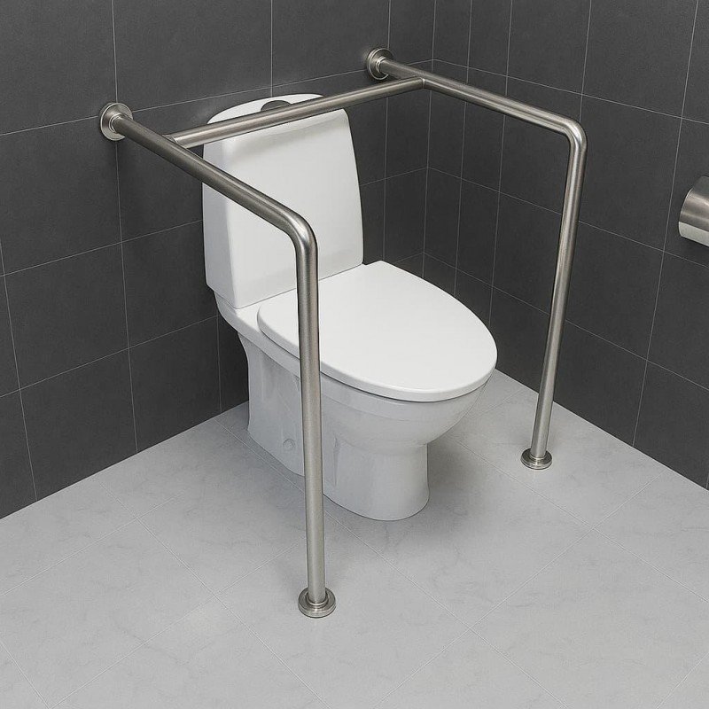 Поручень для людей с инвалидностью (МГН) напольно-настенный двойной INVO унитаза