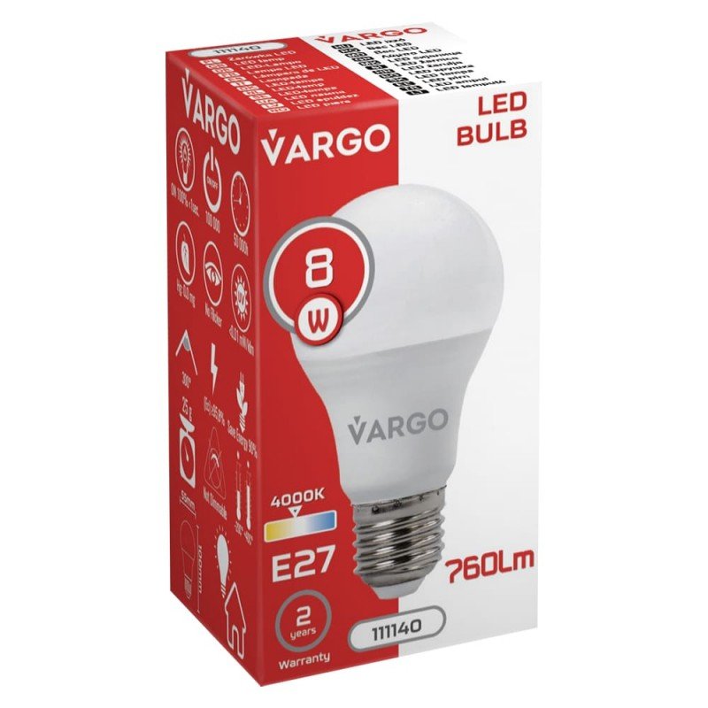 LED лампа VARGO A60 8W 4000K E27 220V (V-111140)