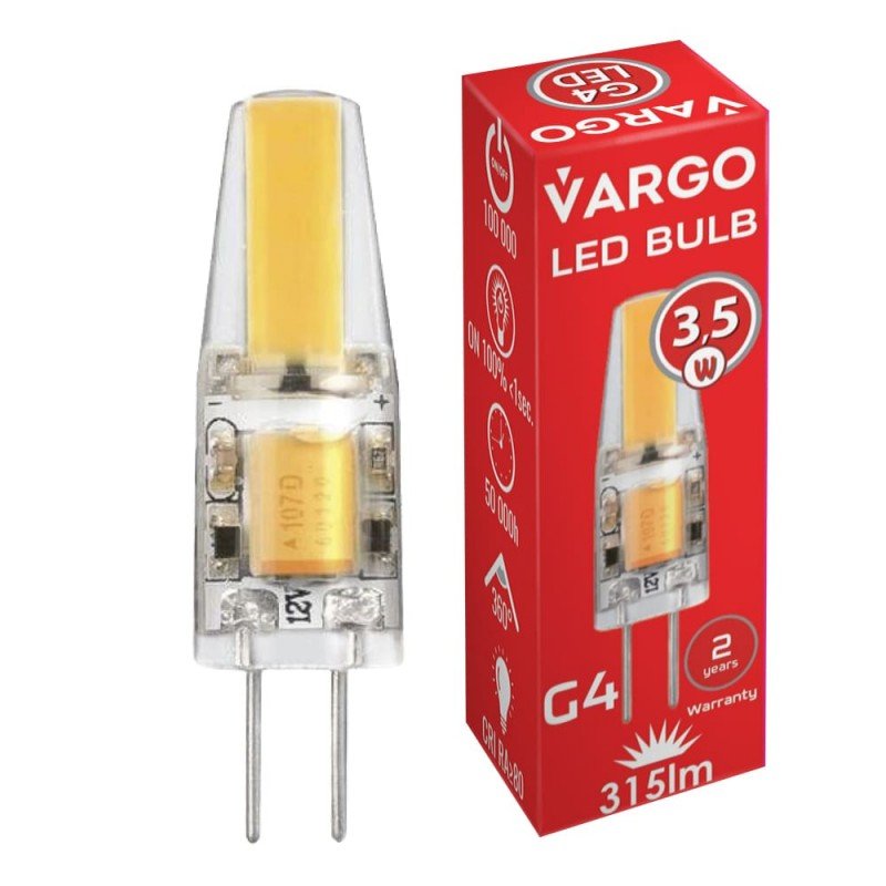 Светодиодная лампа экономка, энергосберегающая LED лампа D9.6×H35 мм VARGO G4, 3.5W, 6500K, AC-DC12V (Светодиодные ЛЭД лампочки)