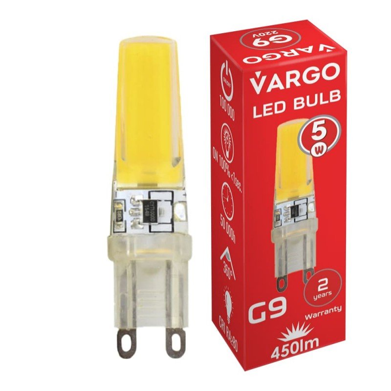 LED лампа VARGO G9, 5W, COB, 6500K, AC 220V, ɸ15×H58mm (V-114875)