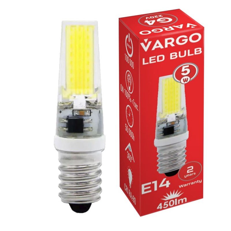 LED лампа VARGO E14, 5W, COB, 6500K, AC 220V, ɸ15×H58mm (V-114877)