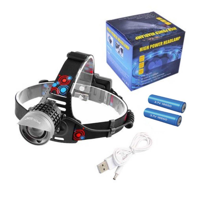 Светодиодный фонарик налобный, 3 режима свечения (100%, 50%, стробоскоп), Zoom