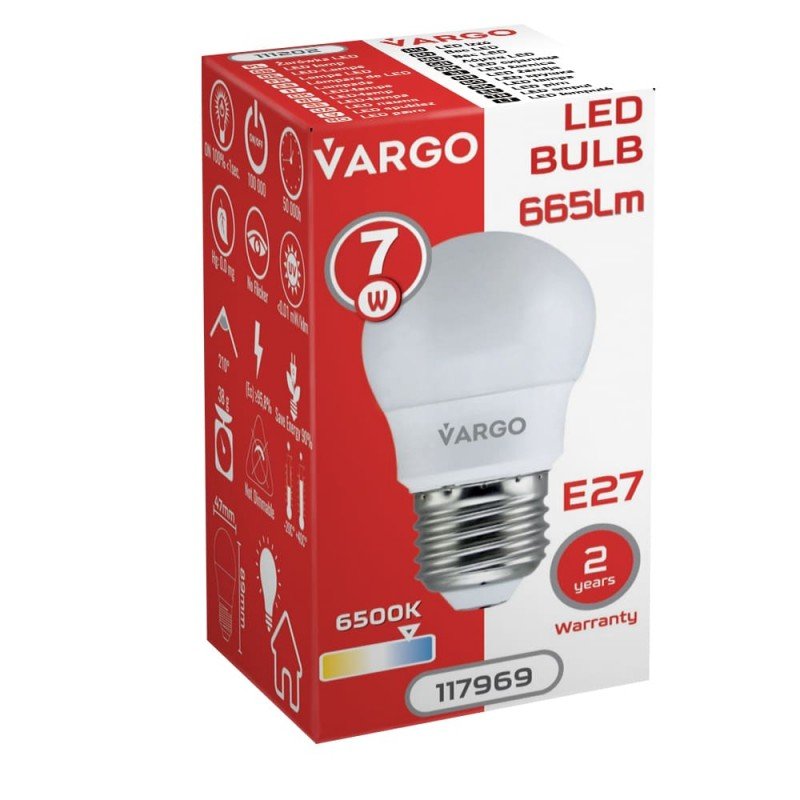 Экономная LED лампа, Светодиодная энергосберегающая лампочка, G45 7W E27 665lm 6000K (V-117969) VARGO (Светодиодные лампочки)