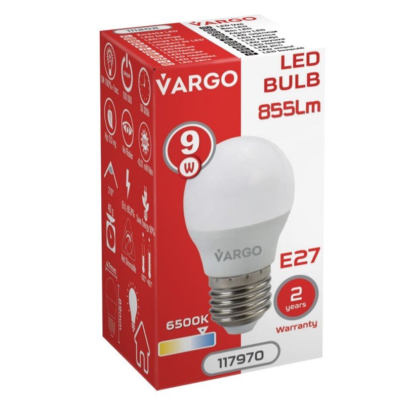 Экономная LED лампа, Светодиодная энергосберегающая лампочка VARGO G45 9W E27 855lm 6000K V-117970