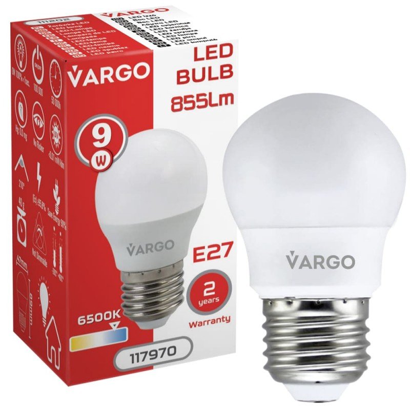 Экономная LED лампа, Светодиодная энергосберегающая лампочка VARGO G45 9W E27 855lm 6000K V-117970