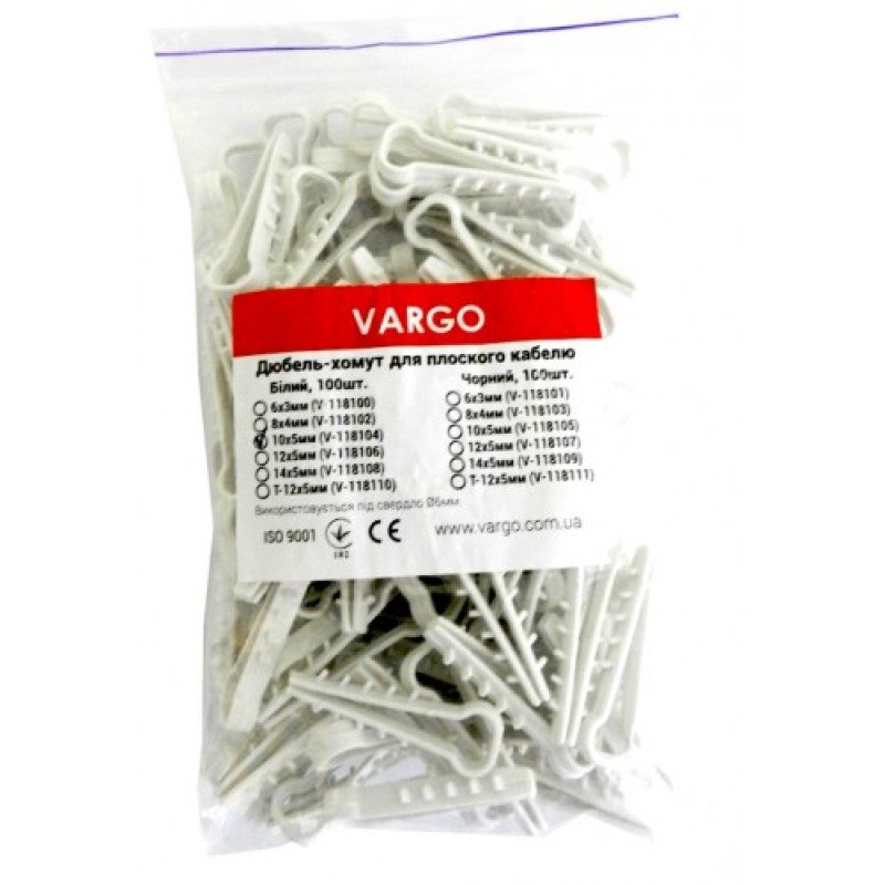 Дюбель-хомут VARGO для круглого кабеля Ø12мм, белый 100шт (V-118094)