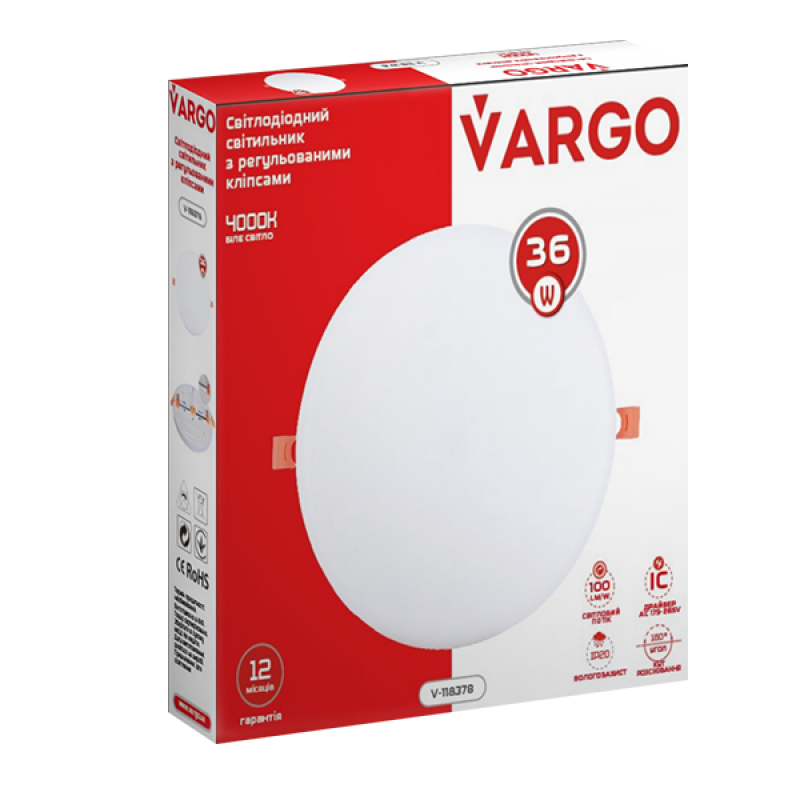 LED Світильник VARGO 36W вбуд. коло 4000К (V-118378)