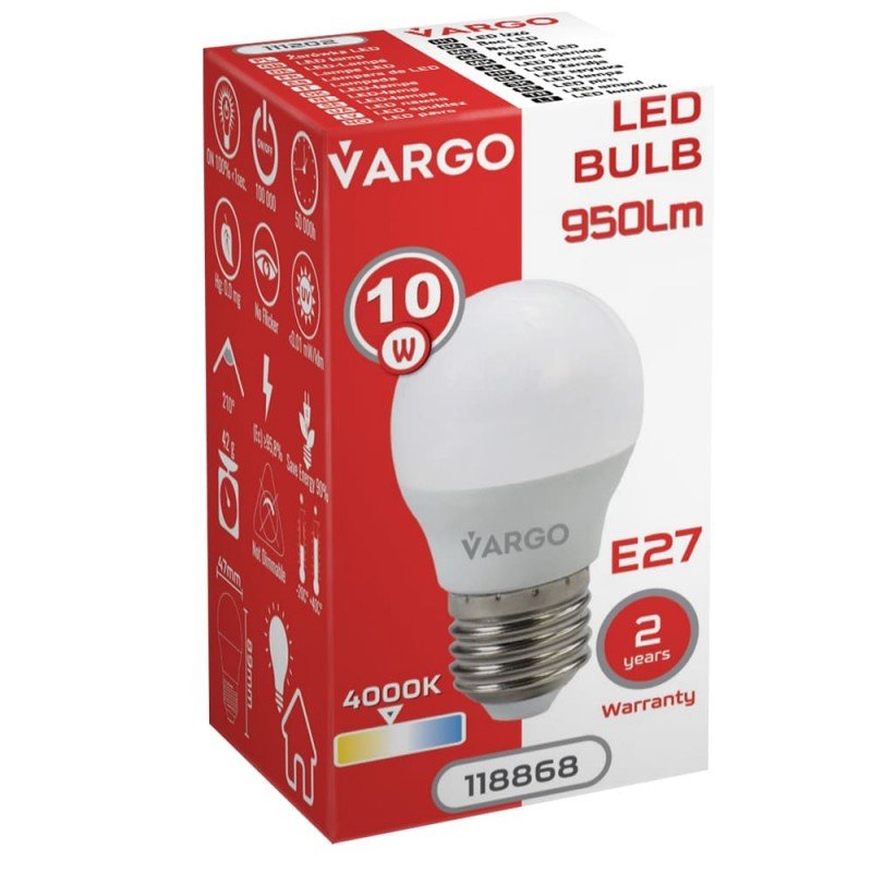 LED лампа VARGO G45 10W E27 4000K (V-118868)