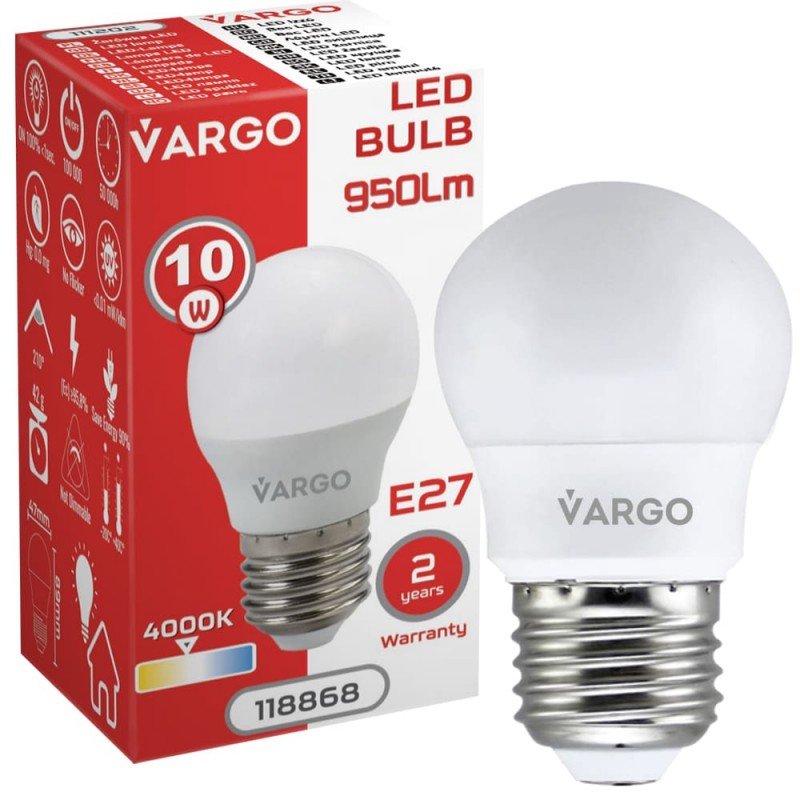 LED лампа VARGO G45 10W E27 4000K (V-118868)