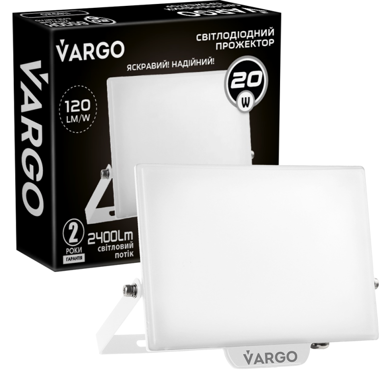 LED Прожектор VARGO Premium 20W, 1200lm, 120lm/w, IC Driver, 2 года гарантия, белый (118920)