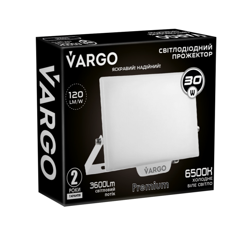 LED Прожектор VARGO Premium 30W, 1200lm, 120lm/w, IC Driver, 2 года гарантия, белый