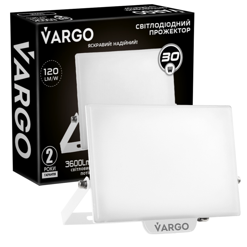 LED Прожектор VARGO Premium 30W, 1200lm, 120lm/w, IC Driver, 2 года гарантия, белый
