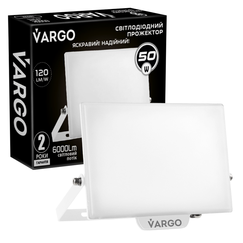 LED Прожектор VARGO Premium 50W, 1200lm, 120lm/w, IC Driver, 2 года гарантия, белый