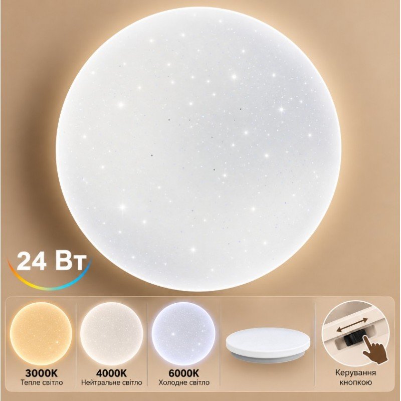 Світильник LED стельовий VARGO LUNA 24 Вт Ø330 мм, 3000K/4000К/6000K (120599)