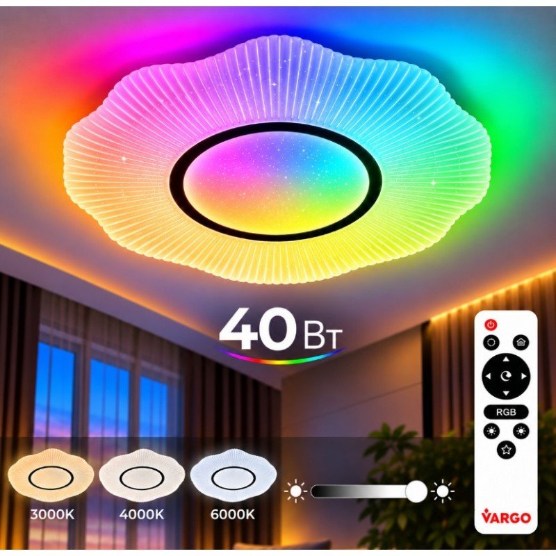 Світильник LED стельовий VARGO SMART ECLIPSE 40 Вт Ø380 мм, 3000К-6000К, RGB, з пультом ДУ (120664)
